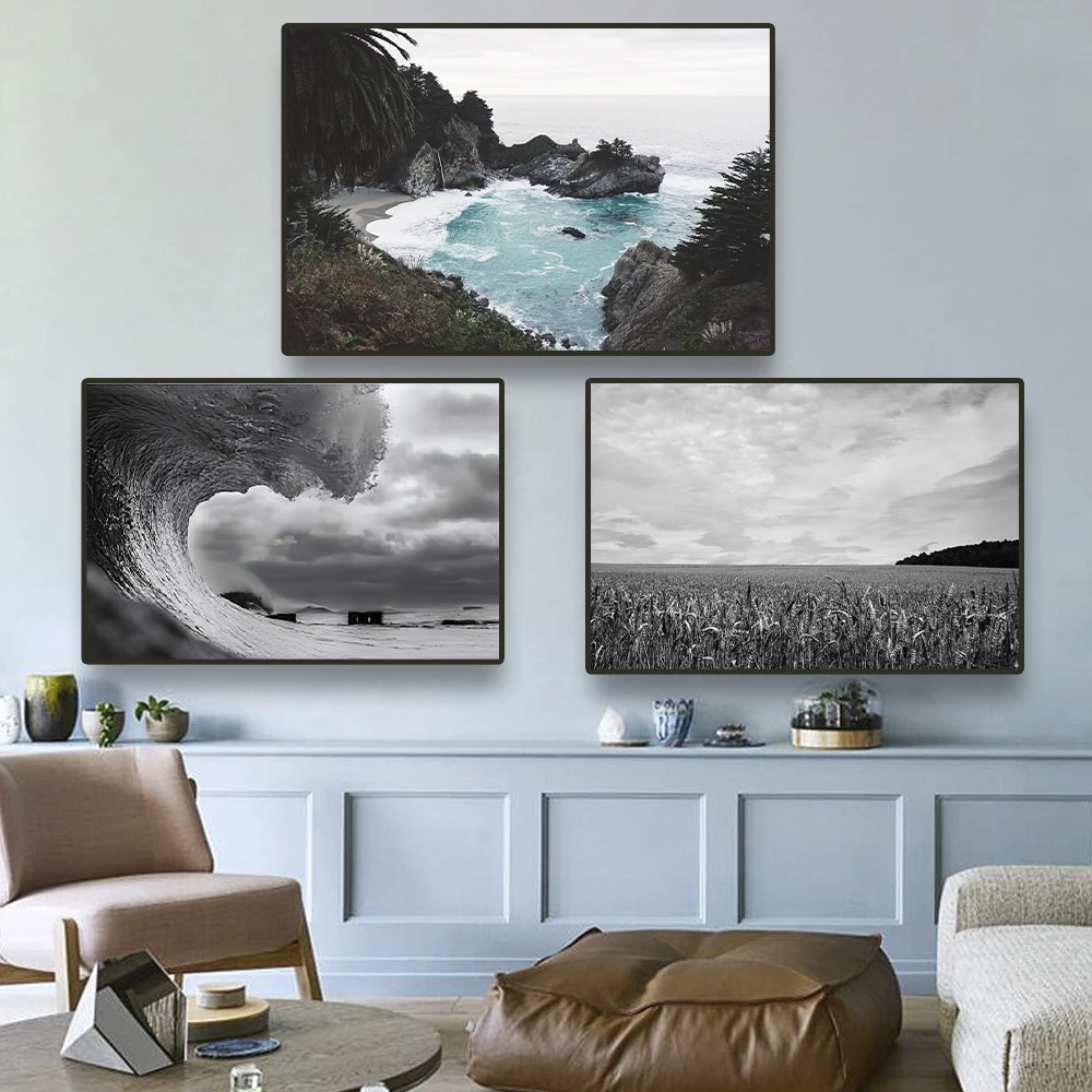 、Beach Landscape Canvas Paintings Sunset Gold Sea Pictures Tropical Palm Tree Wall Art Poster Scenery Home Decor - Image 4