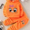 Newborn Baby & Toddler Autumn/Winter Cute Face Print Hooded Fleece Sweatshirt & Casual Fashion Sports Pants Set