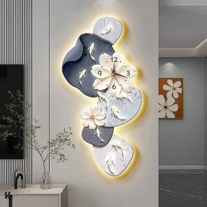 Wall Clock Modern Minimalist Nine Koi Fish Large Silent Wall Clock Home Decor Living Room Bedroom TV Background No Drilling
