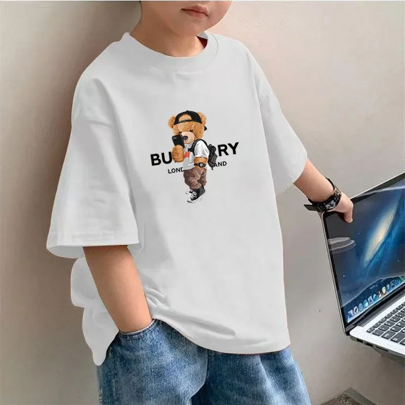 Funny Bear Fashion Print Brand Kid T-shirts Children Baby Short Sleeve Harajuk Tees Boy Girl Kawaii Tops Gift Summer Clothing