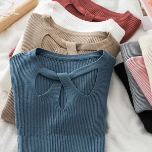 2025 Fashion Hollow Out Women Sweaters Autumn Winter Tops Slim Women Pullover Knitted Sweater Basic Solid Jumper Soft Warm Pull