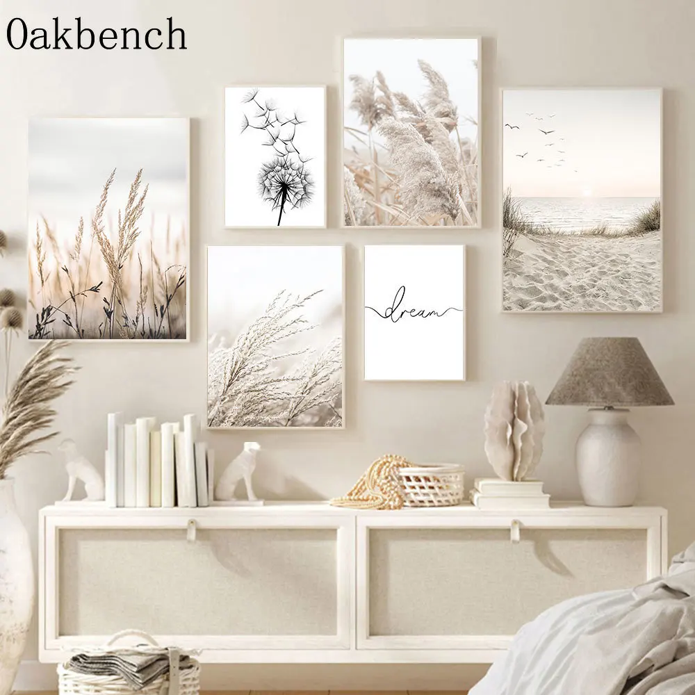Dried Grass Canvas Poster Beach Sea Wall Art Reed Art Prints Dandelion Print Pictures Nordic Wall Posters Living Room Decoration - Image 3