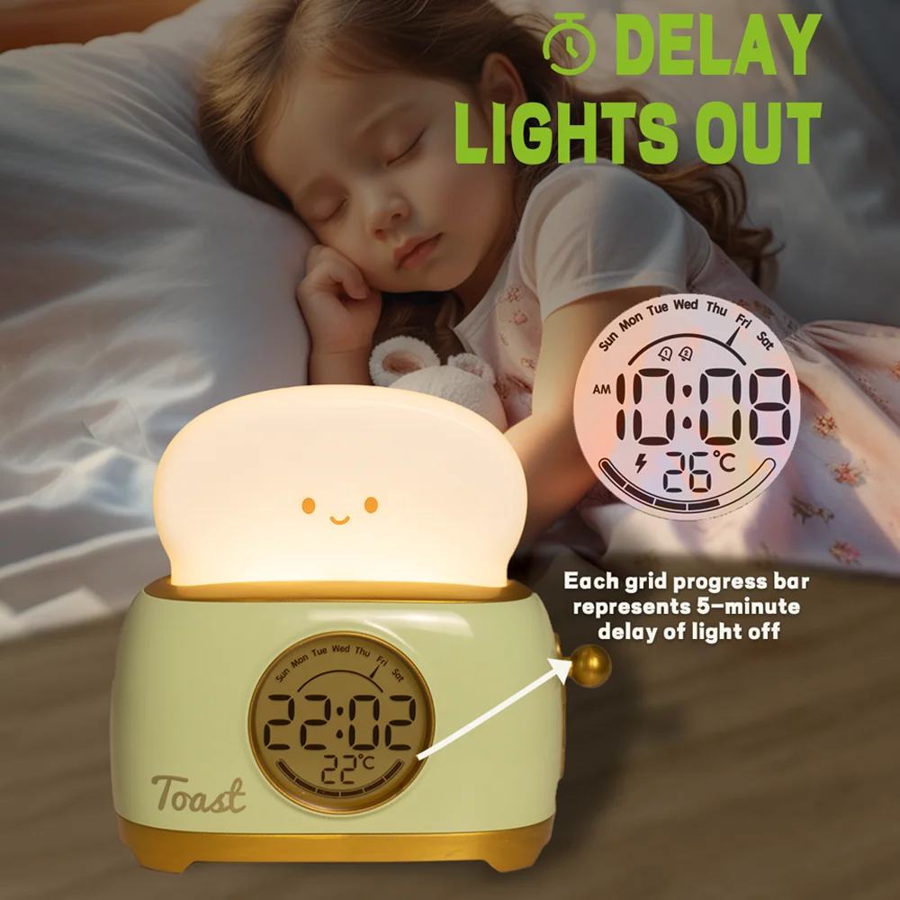 Kid Alarm Clock LED Night Light Digital Clock Children's Sleep Trainier For Home Bedroom Bedside Cute Temperature Display Reloj - Image 4