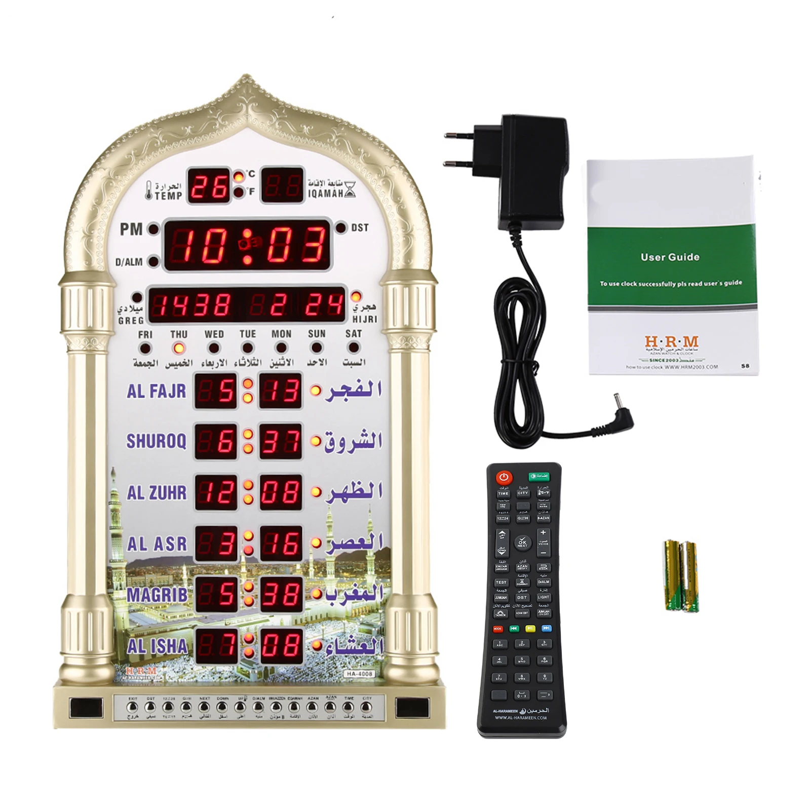 HA-4008 Wall Calendar Mosque Digital Islamic Clock Muslim Gift Alarm Azan Prayer Digital Clock EU 110-240V