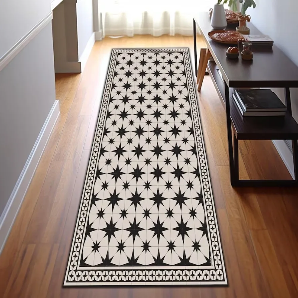 Geometric Pattern Carpet Mat Rug - Black White Star Design Home Decoration for Hallway Kitchen Carpets for Living Room Bedroom