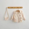 Autumn and winter style 1-3 year old baby girl cartoon printed bunny hooded jacket with bow windproof top and small hanging bag