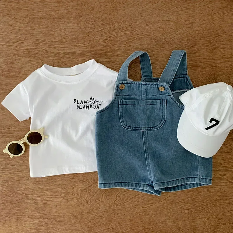 2024 Summer Baby Clothing Set Toddler Girls Clothes Suit Infant Tee and Denim Overall Boys Outfit - Image 5