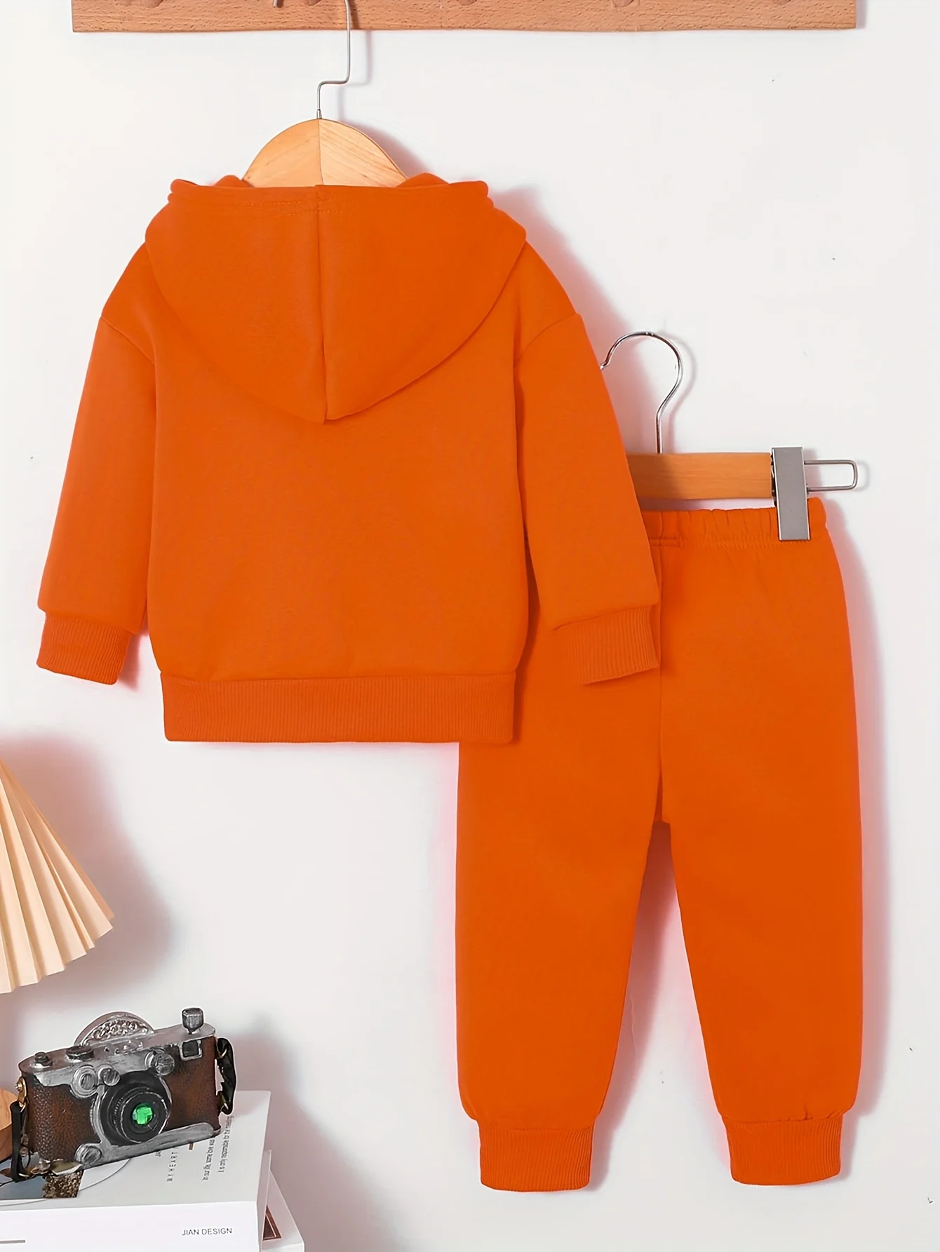 Newborn Baby & Toddler Autumn/Winter Cute Face Print Hooded Fleece Sweatshirt & Casual Fashion Sports Pants Set - Image 3