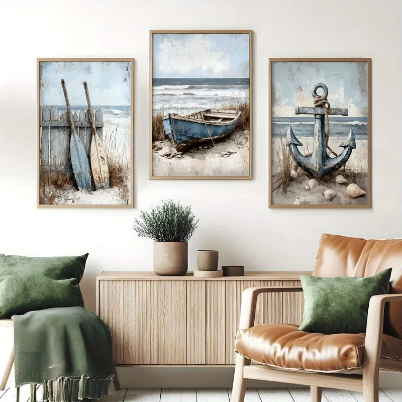 3pcs Set Canvas Wall Art Prints Nautical Beach Decor,Frameless Ocean Themed Paintings for Living Room,Bedroom, Bathroom, Office - Image 3