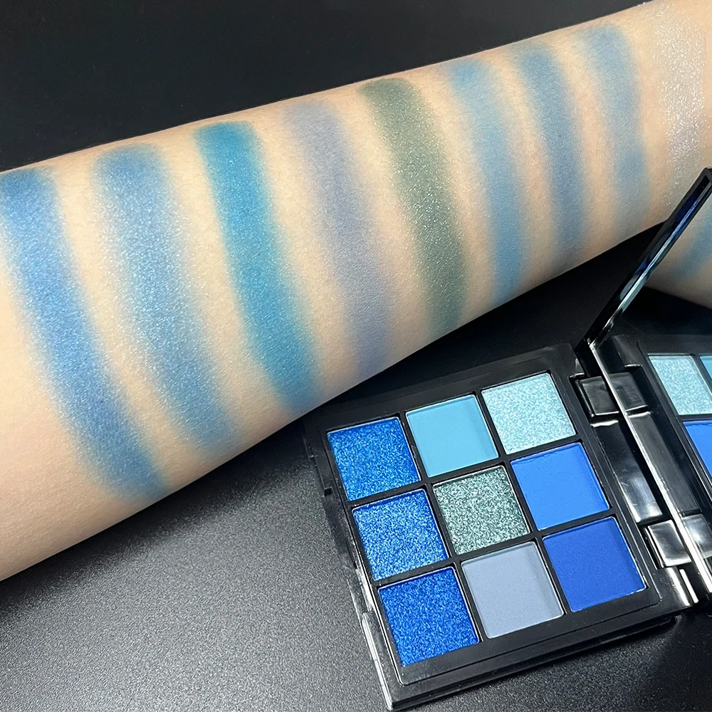 9-color Blue Eyeshadow Palette, Super Color Rendering, Long-lasting, Easy to Mix And Match, High-quality Pigments, Matte,Glitter - Image 5