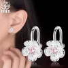 Korea Style Crystal Cherry Blossom Flower Clip on Earrings Without Piercing for Girls Party Sweet 925 Silver No Hole Ear Clip