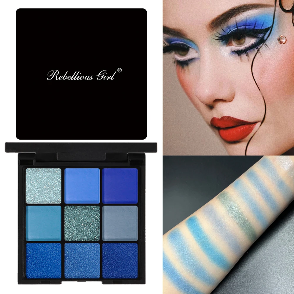 9-color Blue Eyeshadow Palette, Super Color Rendering, Long-lasting, Easy to Mix And Match, High-quality Pigments, Matte,Glitter - Image 3