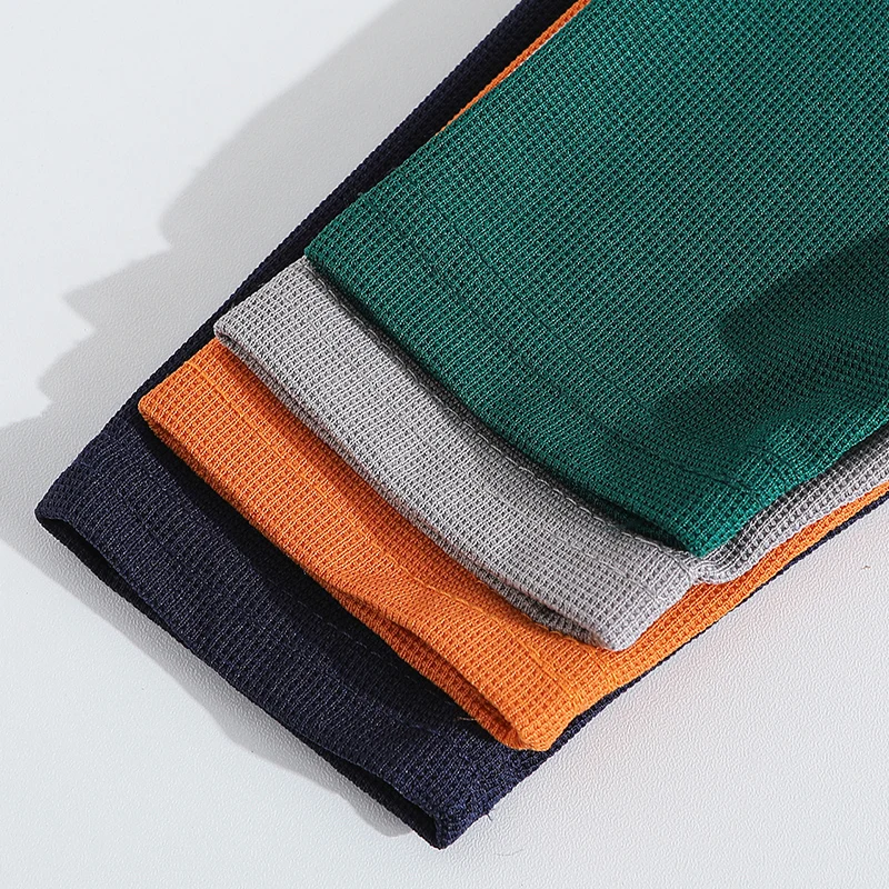 1/4 Piece Summer Autumn New Children's Solid Color Simple Waffle Grid Long Sleeved T-shirt Boys And Girls Fashionable Casual Top - Image 5