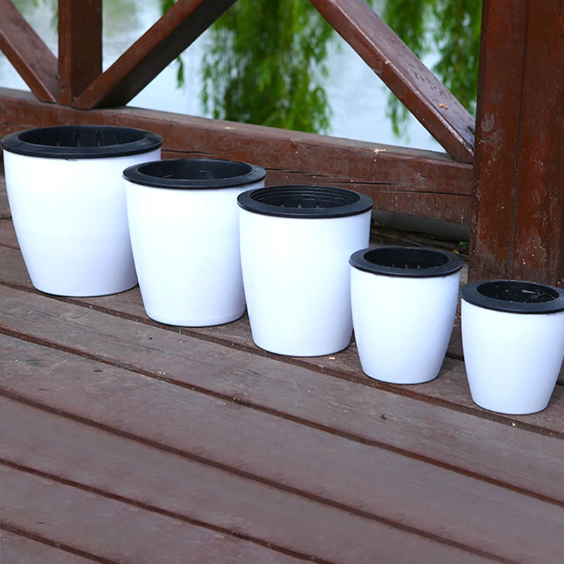 Self Watering Plastic Planter with Inner Pots White Modern Plastic Flower Planter Pots Indoor Plant Pots for Succulents Orchid - Image 4