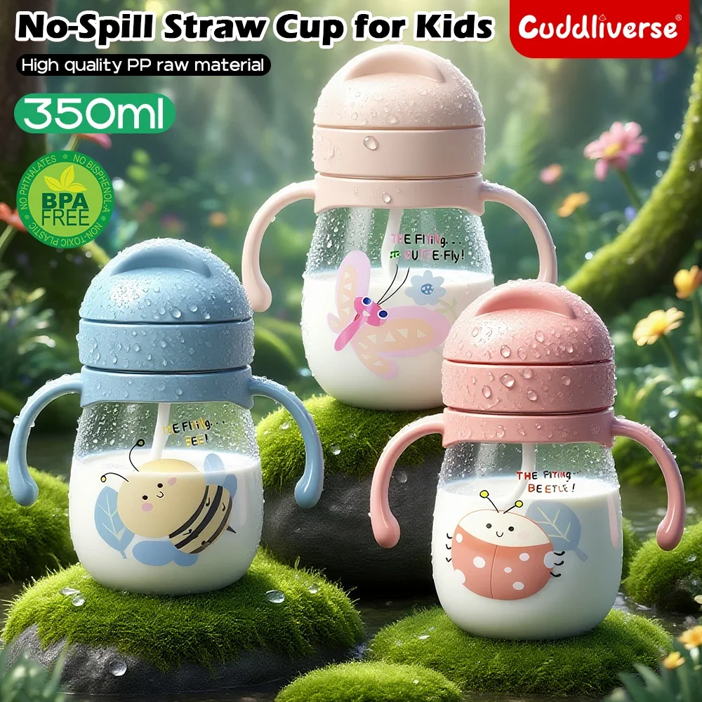 350/250ml baby straw cup cute cartoon anti-choking water cup kindergarten children gravity ball water cup gift Christmas gift - Image 2