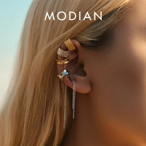 MODIAN 1PC Ear Cuff 925 Sterling Silver Luxury Punk Stackable Clip Earrings Party Jewelry For Women Grils Gift