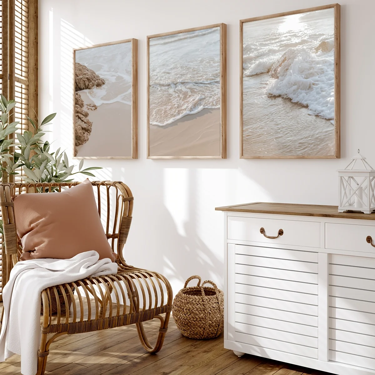 3pcs Set Beach Coastal Reef Canvas Wall Art, Bohemian Waves & Spray Posters, Modern Art Deco Style, Frameless Portrait Orientati