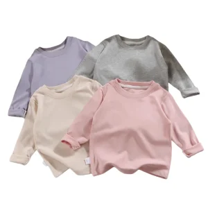 1-9Y Soft Girl Boys Undershirt Clothes Kids Solid Long Sleeve T-Shirt Multi-Color Round Neck Daily Versatile Children Basic Top