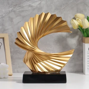 Golden Wave Resin Craft Sculpture - Abstract Art Home Decor Figurine, Bedroom, Living Room, and Study Desktop Decorations