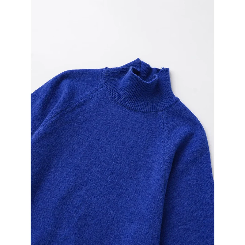 Blue Wide Sleeve Knit Pullover Women Spring 2025 Short High Neck Sweater - Image 3