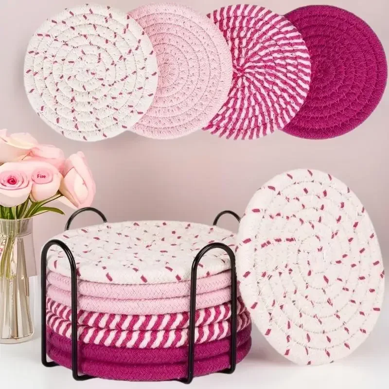 8 Pieces Cotton Rope Woven Placemats With Stand Insulation Pads For Drinks Woven Coaster Set Home Decoration - Image 4
