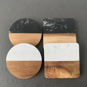 Marble Coaster Wood Stitching Coaster Coffee Tea Coaster Square Round Tea Cup Placemat Home Desktop Decoration Ornament