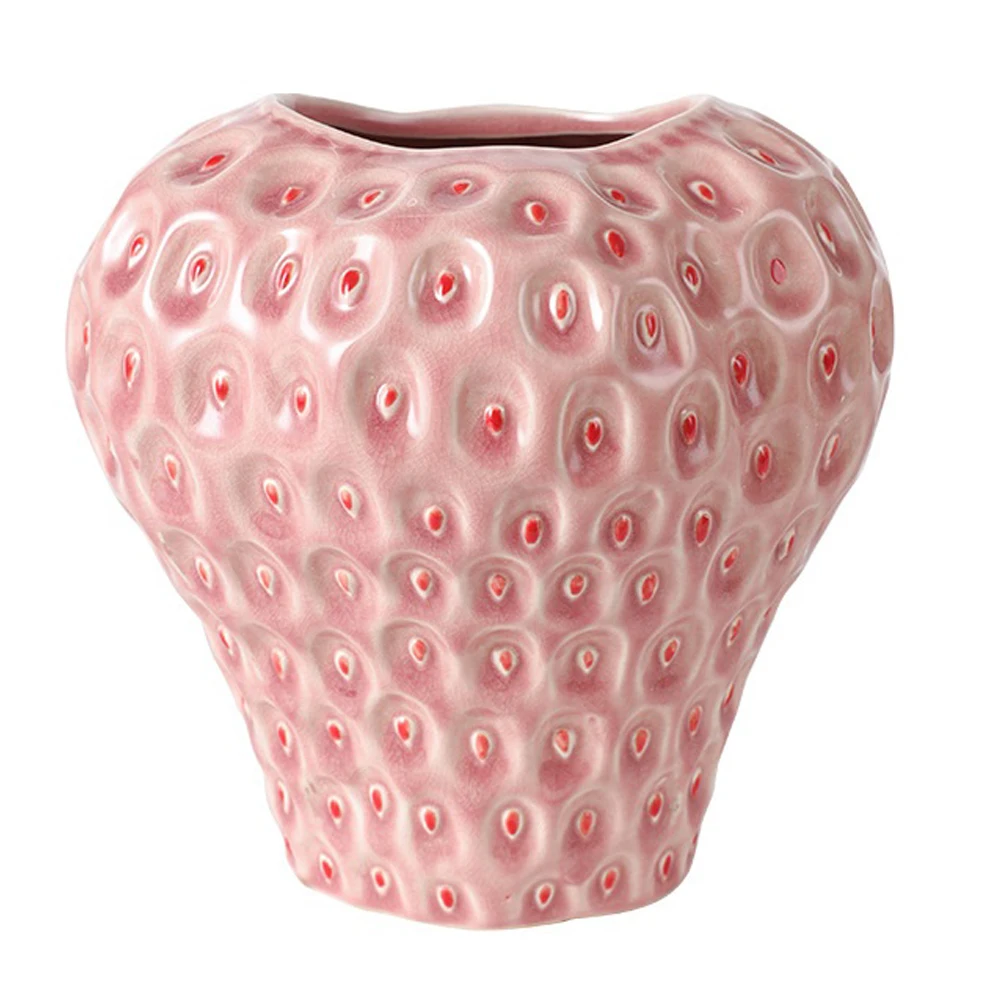 Strawberry Vase Ceramic Decorative Pink Flower Vase Strawberry Shaped Planter Pot for Office Homestay Party - Image 2