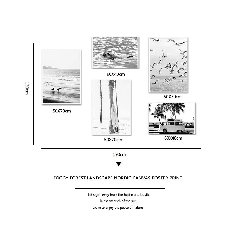 Surf Poster California Wall Art Black and White Ocean Print Beach Canvas Painting Surfing Coastal Decor for Living Room - Image 5