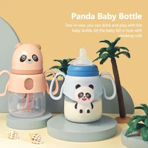 1pc 330ML Baby bottle with handle, anti bloating and anti fallingbaby PP multi-purpose bottle, panda pattern cute bottle