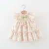 Summer Covered In Tulip Flowers Rabbit Little Flying Sleeve Dress For Kids Girl Cute Princess Dress For Baby Kids