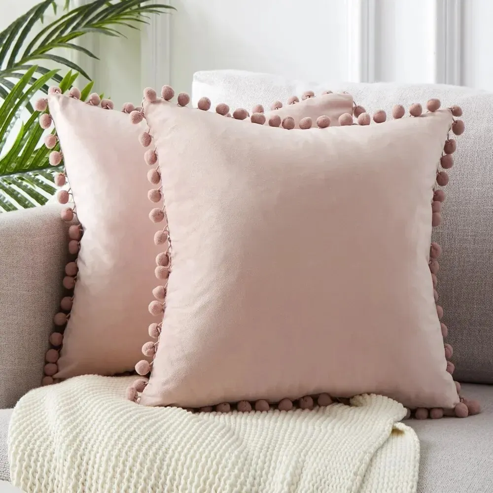 Velvet Throw Pillow Covers With Tassels, Decorative Throw Pillow Covers Soft Solid Color Square Pillow Case For Couch Home Sofa - Image 6