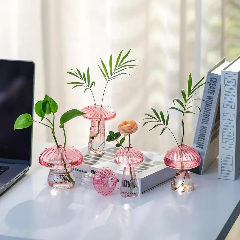 5Pcs/set Glass Mushroom Cute Small Flower Vase Mushroom Propagation Hydroponic Vases for Flowers Funky Plant Vase Decor - Image 3