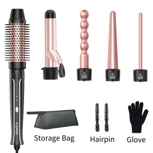 5-in-1 Curly Hair Brush Set, Multi-Curly Hair, Curly Hair Brush Set with a Heat Brush and 4 Interchangeable Ceramic Curly Hair
