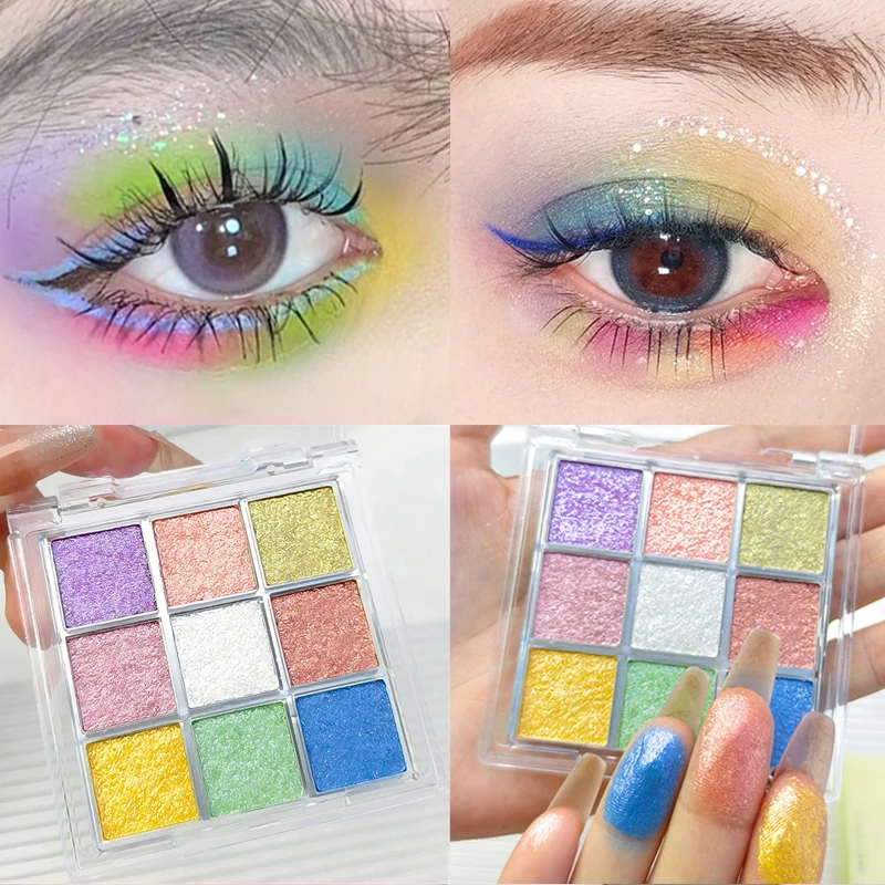 9-Color Chameleon Eyeshadow Makeup Palette Multi-Chrome Fluorescent Metallic Shiny Eye Shadow Easy-To-Apply Highgloss Powder