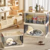 Multifunctional Cat Villa with Storage Box Large Capacity Pet Cage Multilayer Transparent Dog House Folding Cat Villa Bed