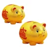 Ceramic Golden Pig Figurine Piggy Bank Table Ornament Adorable Money Box Pig Sculpture for Living Room Lovely Multifunctional