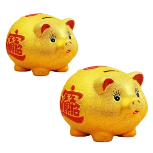 Ceramic Golden Pig Figurine Piggy Bank Table Ornament Adorable Money Box Pig Sculpture for Living Room Lovely Multifunctional