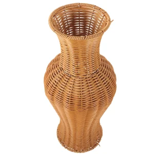Imitation Rattan Floor Vase Tall Decorative Woven Plastic Vase for Home Flowers Wedding Photo Prop Simple Natural Style