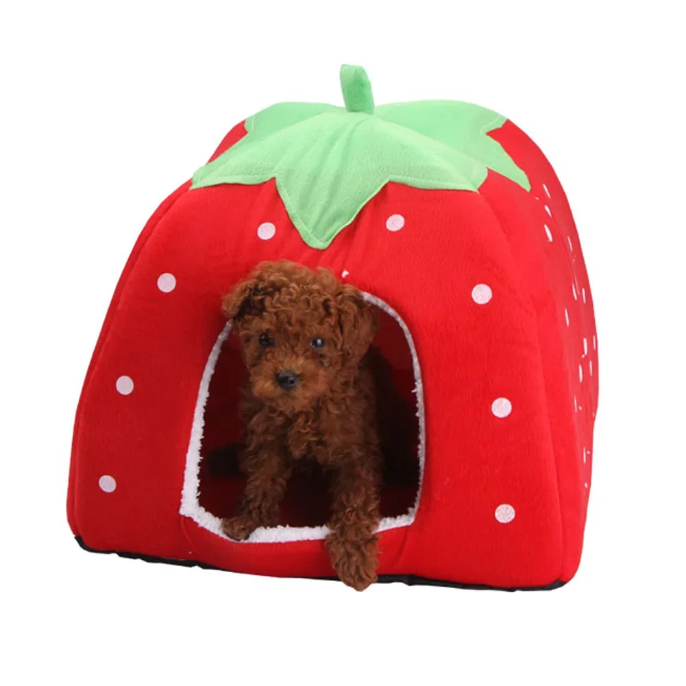 Cute Strawberry Pet Dog Cat House Foldable Warm Soft Winter Dog Bed Sofa Cave Puppy Dog House Kennel Nest for Small Dogs Cats - Image 4