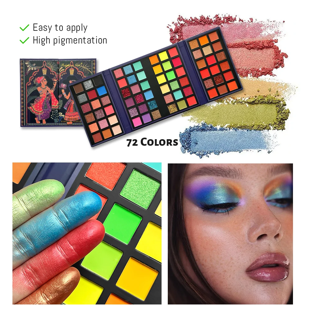 72 Color Eyeshadow Palette Color Board Shimmer Matte Nude Natural All In One, Carnival/Mardi Gras/Masquerade - Image 3