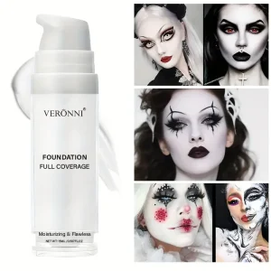 White Liquid Foundation, Full Coverage Heavy Duty Coverage, Creamy Liquid Formula for Goth Makeup, Cosplay, Long-Lasting Matte