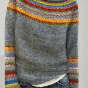 New Sweater Women's O Neck Color-blocking Loose Fashion Pullover Knitted Sweater Spring Autumn Elegant Casual Lady Sweaters