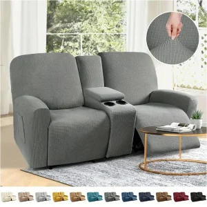 8pcs/set Recliner Sofa Covers All-inclusive Loveseat Center Console Sofa Covers Elastic 2Seater Couch Slipcovers with Cup Holder