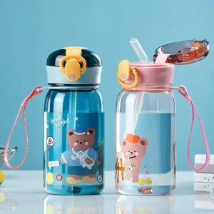 Children's water cup Net celebrity bear plastic water bottle baby large-capacity water cup high-value summer portable straw cup