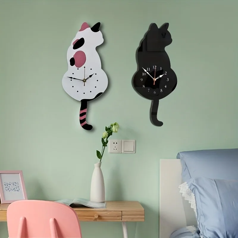 1pc Whimsical Black Cat Pendulum Wall Clock with Moving Tail - Fun and Unique Home Decor for Living Room Office Café and Bedroom - Image 4