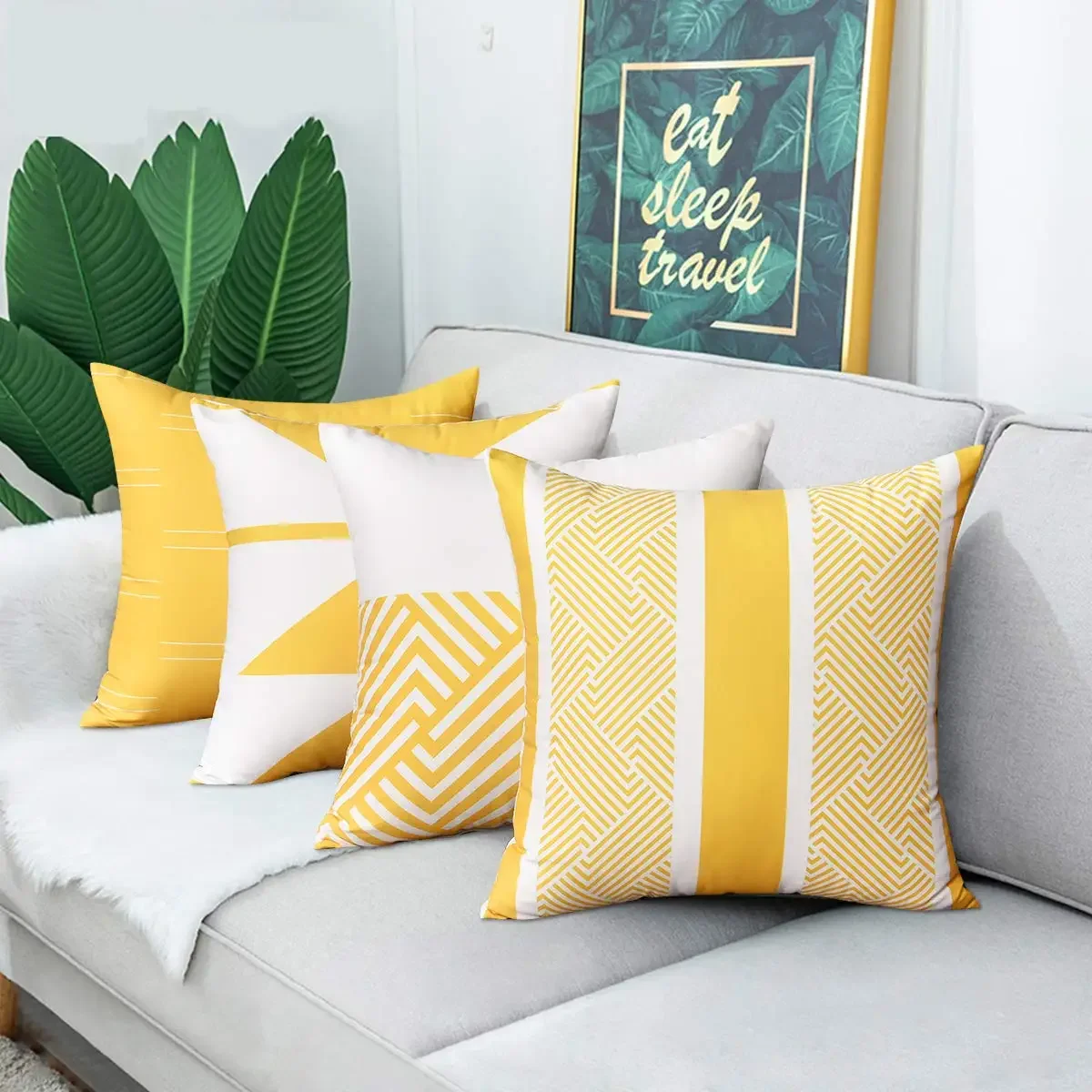 Yellow white geometric short plush pillowcase sofa cushion cover home decoration can be customized for you 40x40 45x45 50x50