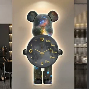 Aesthetic Bear Wall Clocks LED Lamp Unique Bear Silent Sconce Luxurious Porch Living Room Decoration Interior Wall Light Clock
