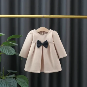 (6 Months -3 Years Old) New Korean Style Baby Girl Coat For Autumn And Winter, Sweet Bow Children'S Long Sleeved Clothes