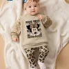 Disney Officially Licensed Mickey Mouse Autumn/Winter Casual Long-Sleeve and Long-Pants Set for Newborn Baby Girls, Featuring Leopard Print and Cute Cartoon Minnie Mouse Prints, Versatile and Comfortable Children's Clothing for Boys and Girls, Suitable for Everyday Outings and Play, Fashionable and Cute Outfits for Baby Girls, Perfect as Gifts for Eid, Easter, Carnival, Chinese New Year, and Other Holidays