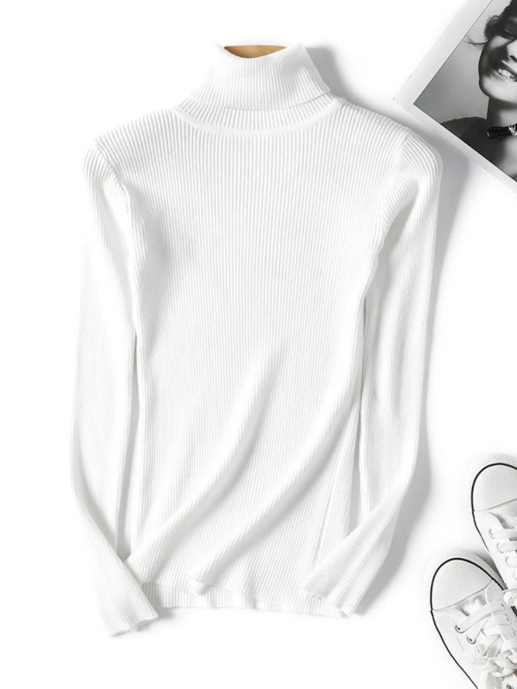 New Autumn Winter Women Knitted Turtleneck Sweater Casual Soft Polo-neck Jumper Fashion Slim Elasticity Solid Ribbed Pullovers - Image 5